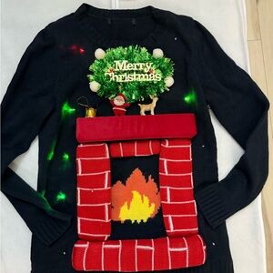 Light-Up Ugly Christmas Sweater w/ 3D Fireplace